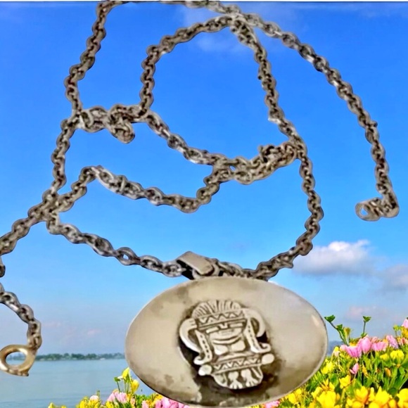 Sterling Silver 900 Mayan Diety Pendant with 1/20 Gold Filled Chain - Picture 4 of 14